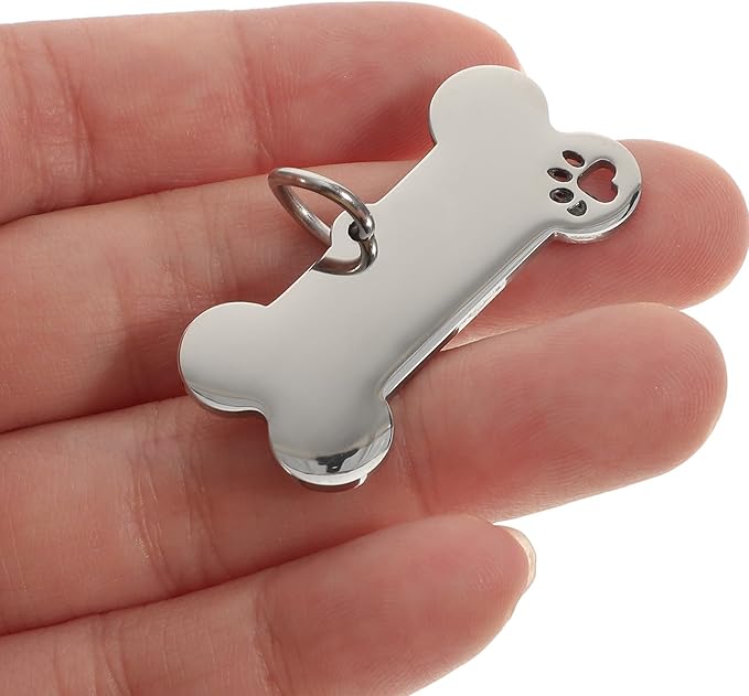 Toddmomy 4pcs Bone-Shaped Stainless Steel Dog Tag Pendants 21x40mm Hollow Puppy Name Id Tags Pet Collar Accessories Anti-Lost Pet Supplies