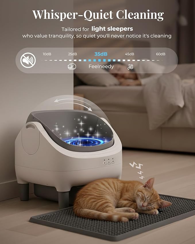 TAIFA Self Cleaning Litter Box with APP Control, Open-Top Automatic Litter Box for Multiple Cats with Safety Sensors, Odor-Free Waste Disposal Includes Trash Bags, 15L Waste Bin, Brush, Scooper, Mat