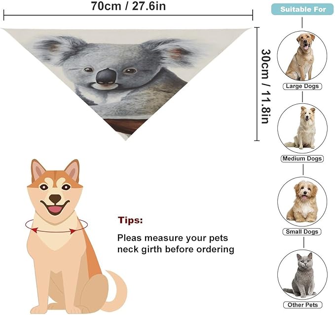 Dog Bandana Spring Pet Scarf Adjustable Triangle Koala and Butterfly Printing Dog Bib Washable Polyester Puppy Bandana for Small Medium Large Dogs Cat Birthday Party Supplies