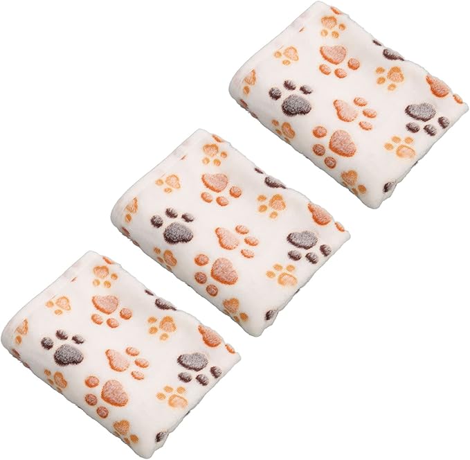 3Pcs Dog Paw Print Fleece Blanket, Pet Warm Sleep Mat, Coral Fleece Soft Dog Blanket with Cute Paw Design, Bite Resistant Pet Supplies for Dogs Cats Small Animals (25.5cm)