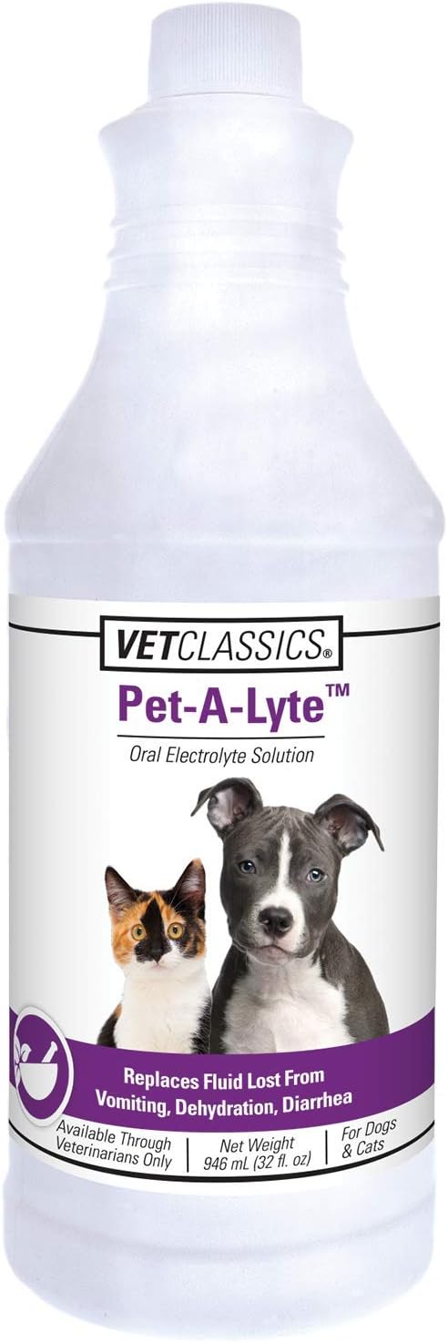 Vet Classics Pet-A-Lyte Oral Electrolyte Solution for Dogs and Cats – Helps Replace Fluids Lost from Pet Dehydration, Diarrhea, Vomiting – Replaces Dog Electrolytes – 32 Oz.