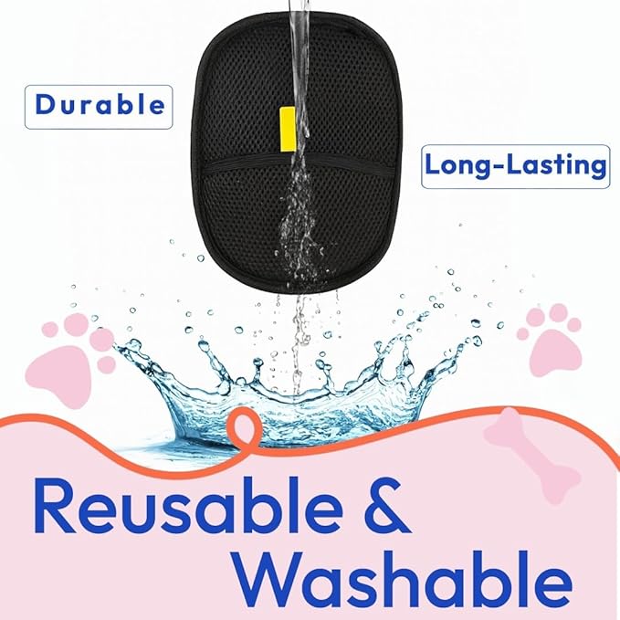 Pet Grooming Gloves 2-Pack, Double-Sided Deshedding & Bathing Gloves for Dogs & Cats, Reusable Hair Remover for Brushing, Washing & Daily Grooming, Works on All Coat Types