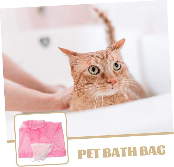 Hemoton Multi-Function Pet Bathing Bag for Cats Mesh Cat Grooming Bag Pull Rope Buckle Easy Bathing Supplies