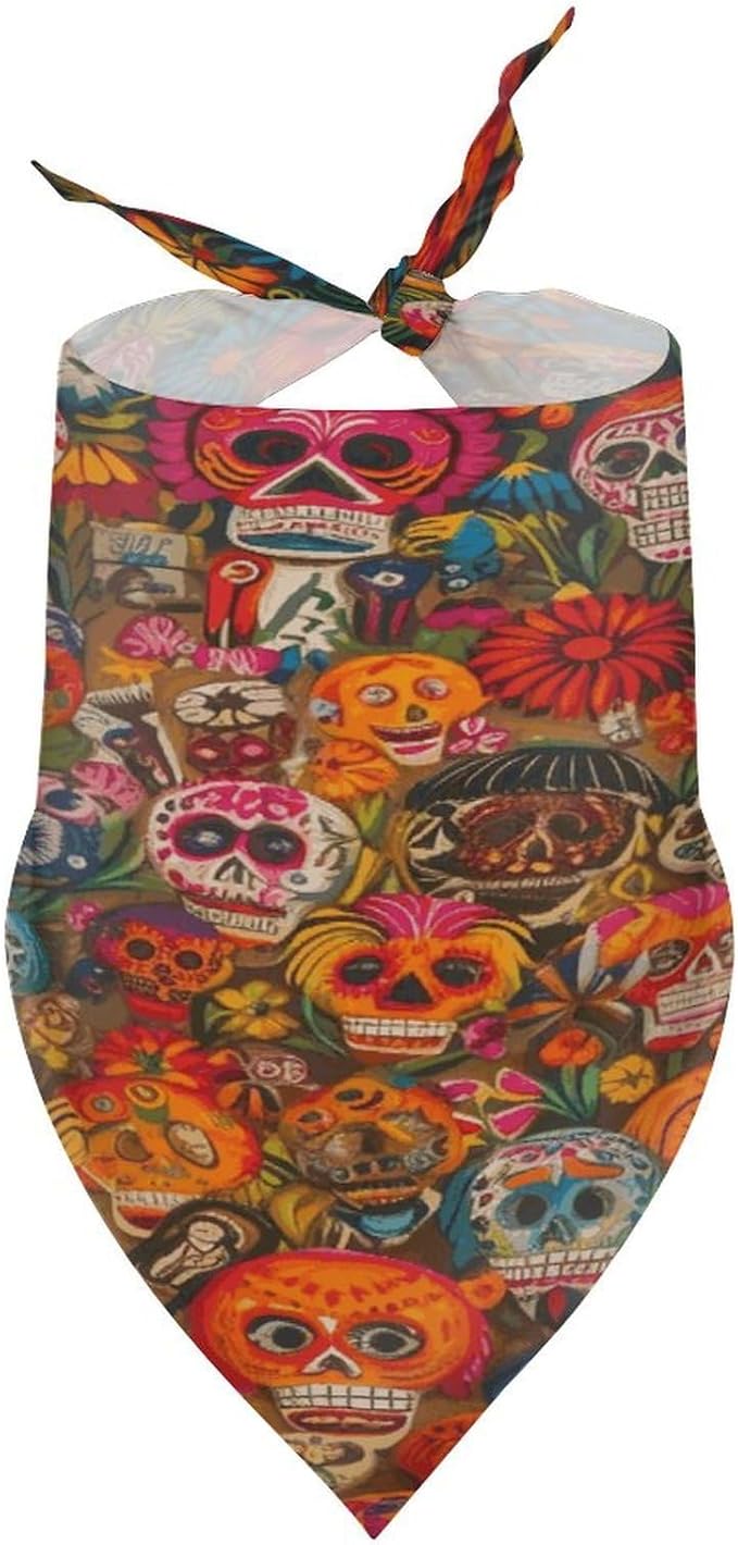 Dog Bandana Spring Pet Scarf Adjustable Triangle Mexican Folk Art Printing Dog Bib Washable Polyester Puppy Bandana for Small Medium Large Dogs Cat Birthday Party Supplies