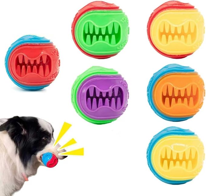 6Pack Dog Treat Dispenser & Squeaky Toy Balls 2.5 Inch/6.5cm Durable Chew Toys for Teeth Cleaning, Slow Feeding Interactive Fetch and Training, Floating Water Toys for Medium Small Dogs