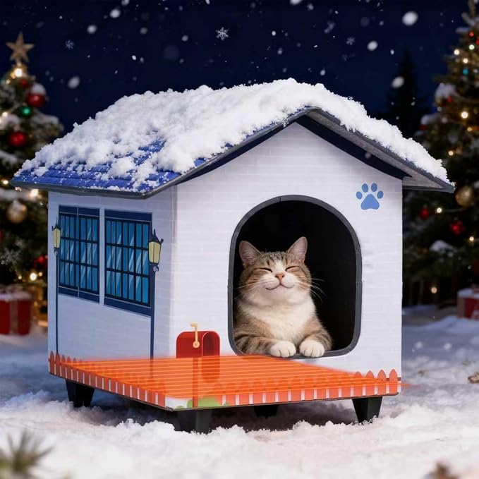 Heated Cat Houses for Indoor/Outdoor Cats with Elevated Heated Cat Bed Waterproof Providing Safe Feral Cats, Easy to Assemble