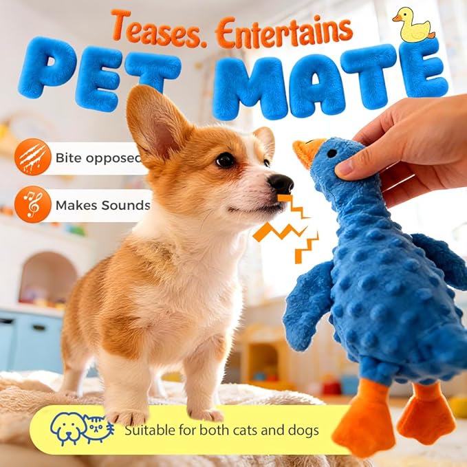 2026 New Dog Toys for Aggressive Chewers, Duck Dog Toys Large Dogs Indestructible, Vocal Toys with Built-in Squeaker for Boredom Relief, Crinkle Squeaky Plush Puppy Chew Toys for Teething (Yellow)