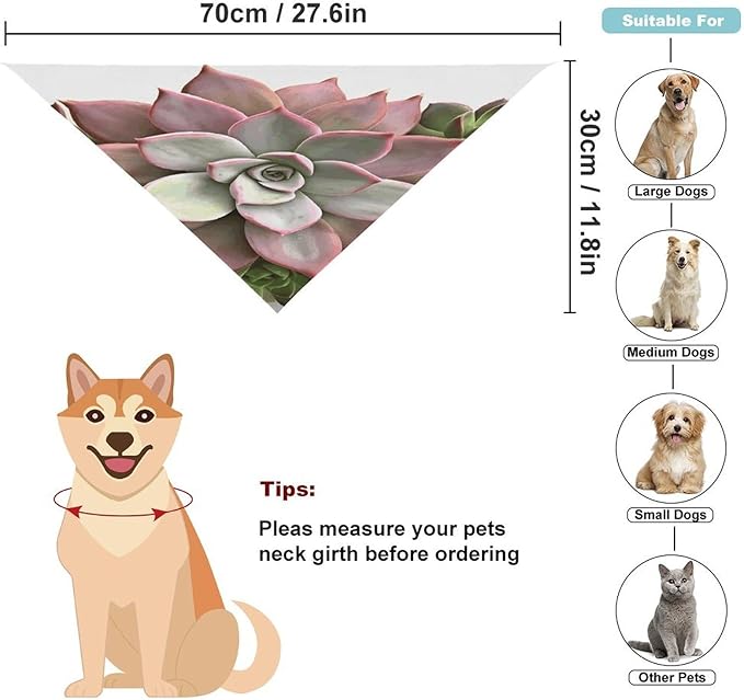 Dog Bandana Spring Pet Scarf Adjustable Triangle Succulent Botanical Printing Dog Bib Washable Polyester Puppy Bandana for Small Medium Large Dogs Cat Birthday Party Supplies