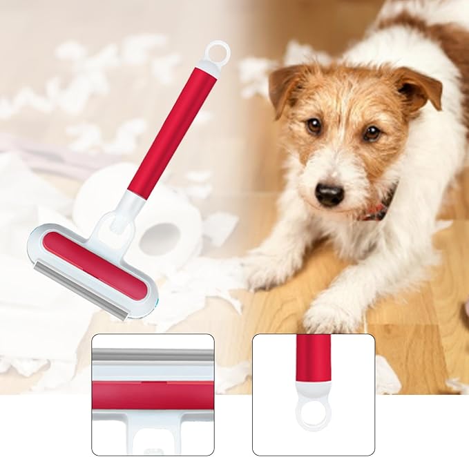 Pet Hair Removal Brush Dog Shedding Tool with Spray Function Grooming Cat Hair Remover for Laundry Window Glass Couch, Red
