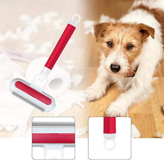 Pet Hair Removal Brush Glass Washable 3 in 1 Lightweight Cat Hair Remover Grooming Brush for Indoor Bedding Doors, Red