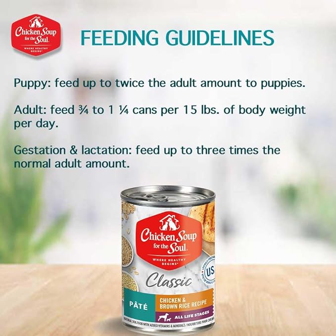 Chicken Soup for the Soul All Natural Premium All Stages Wet Dog Food, Real Meat First Ingredient, No By-Products/Artificial Colors/Flavors/Preservatives, Chicken & Brown Rice Pate, 13oz (Pack of 12)