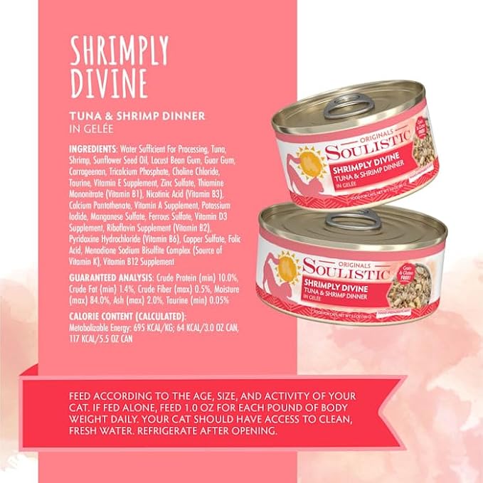Soulistic Originals Shrimply Divine Tuna & Shrimp Dinner in Gelee Wet Cat Food, 3 oz., Case of 12