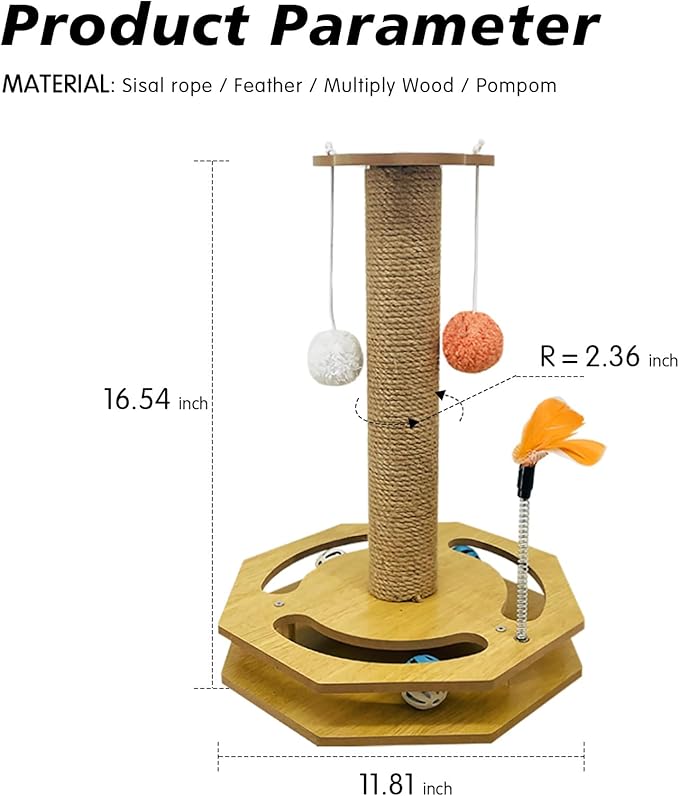 Cat Scratching Post, Scratching Post with Vertical Scratcher and Tracking Interactive Toy for Kittens