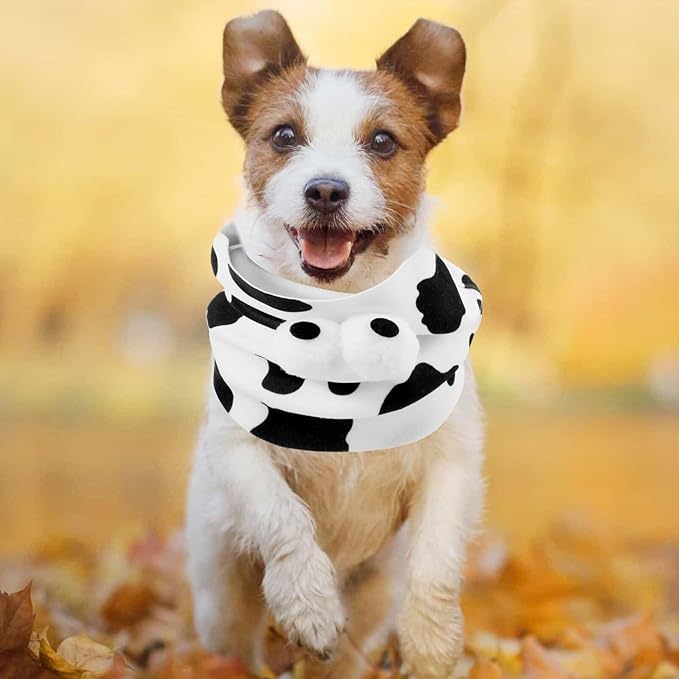 Pet Scarf Hood for Dogs and Cats, Warm Thickened Soft Fabric, Medium Size Cow Pattern, Comfortable Neck Warmer for Pet Supplies and Party Use