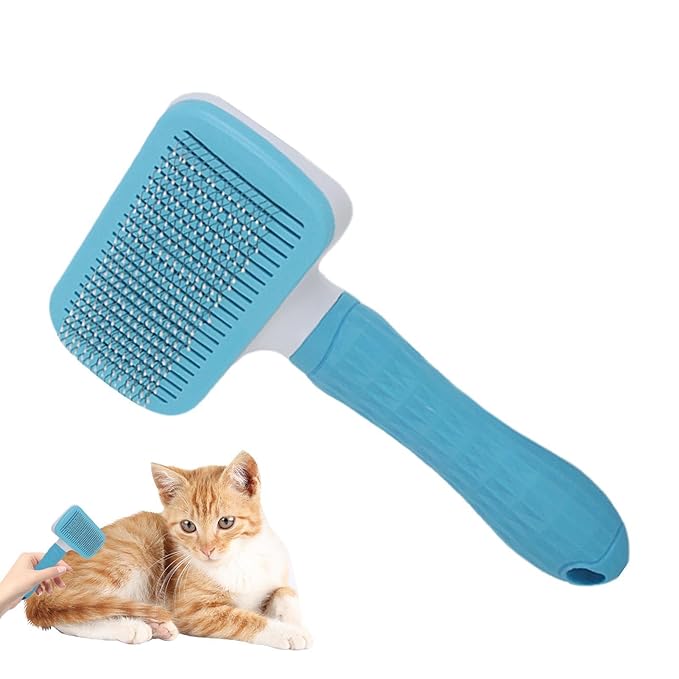 Cat Grooming Brush - 6 inch Self-Cleaning Slicker Comb for Dogs, Cats with Shedding and Massage Function, Undercoat Remover for Loose, Soft Grip Handle, Pet Care Grooming Tool