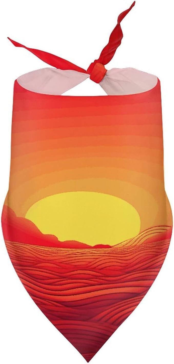 Dog Bandana Spring Pet Scarf Adjustable Triangle Red Sunrise Printing Dog Bib Washable Polyester Puppy Bandana for Small Medium Large Dogs Cat Birthday Party Supplies