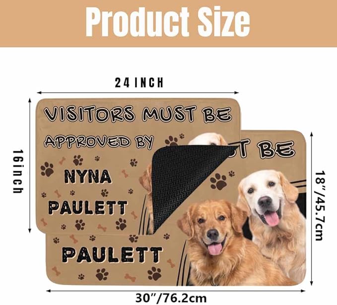 Generic Custom Doormat, Personalized Pet Feeding Mat for Dog & Cat, Outdoor Carpet, RV Mat, 30"L x 18"W or 24"L x 16"W, Recycled Rubber with Polyester Felt, Pet Owners, Unisex, All Ages