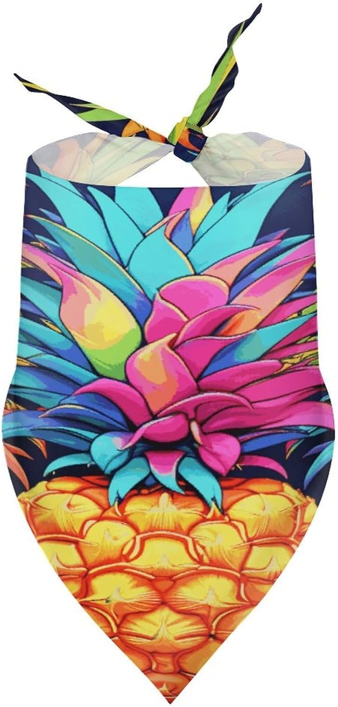 Dog Bandana Spring Pet Scarf Adjustable Triangle Colorful Pineapple Printing Dog Bib Washable Polyester Puppy Bandana for Small Medium Large Dogs Cat Birthday Party Supplies