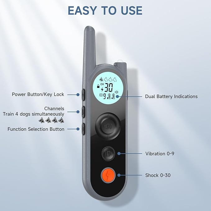 Dog Training Collar with Remote 3/4 Mile,Long Battery Life up to 185 Days,3 Modes 5 Beeps Vibration Shock,Dog Shock Collar with Security Lock,Waterproof,NO Electronic Fence Function
