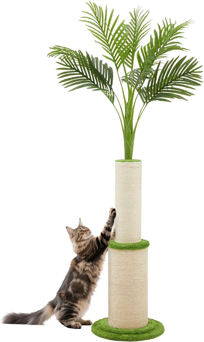 70.9inch Tall Cat Scratching Post,Artificial Areca Palm Tree Cat Scratcher with Sisal Rope,Extra-Large Scratching Post for Indoor Large Adult Cats,Faux Tree for Home Decoration