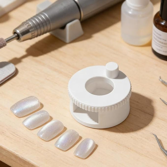 Rotating Cat Eye Magnet, Adjustable Cylinder Stand, Beginner Friendly Nail Tool with Uniform Magnetic Force and Excellent Light Absorption, Can Easily DIY Glossy Cat Eye Effect (White)