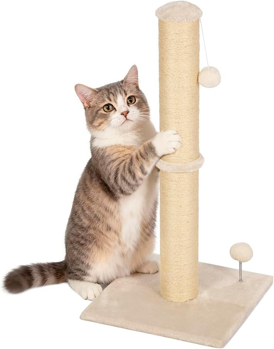 Dkelincs 33" Tall Cat Scratching Post Premium Sisal Kitten Scratcher with Hanging Ball for Indoor Cats, Cat Scratch Post for Living Room & Bedroom, Ideal for Cats at All Ages (Beige, 33 Inch)