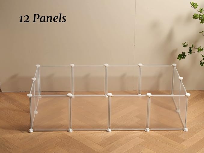 Transparent Clear Small Animal Playpen, Guinea Pig Cages, Puppy Dog Playpen, Pet Playpen, Rabbit Bunny Indoor Fence Pen Enclosure, White Clear Plastic Playpen,12X12 Inch, 12Panels