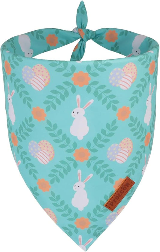 PTDECOR Easter Dog Bandana, Rabbit Egg Dog Scarf, Premium Durable Fabric, Blue Easter Bandanas for Small Dogs Pets (Small)
