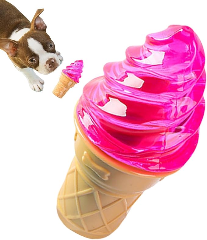 Dogs Chew Toys - Ice Cream Shape, Dog Toys for Aggressive Chewers, Food Grade Silicone Surfaces, Textured Cleaning | Enrichment Accessory for Puppy Teething & Boredom Indoor Games