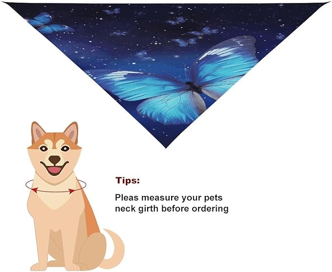 Dog Bandana Spring Pet Scarf Adjustable Triangle Blue Starry Butterfly Printing Dog Bib Washable Polyester Puppy Bandana for Small Medium Large Dogs Cat Birthday Party Supplies