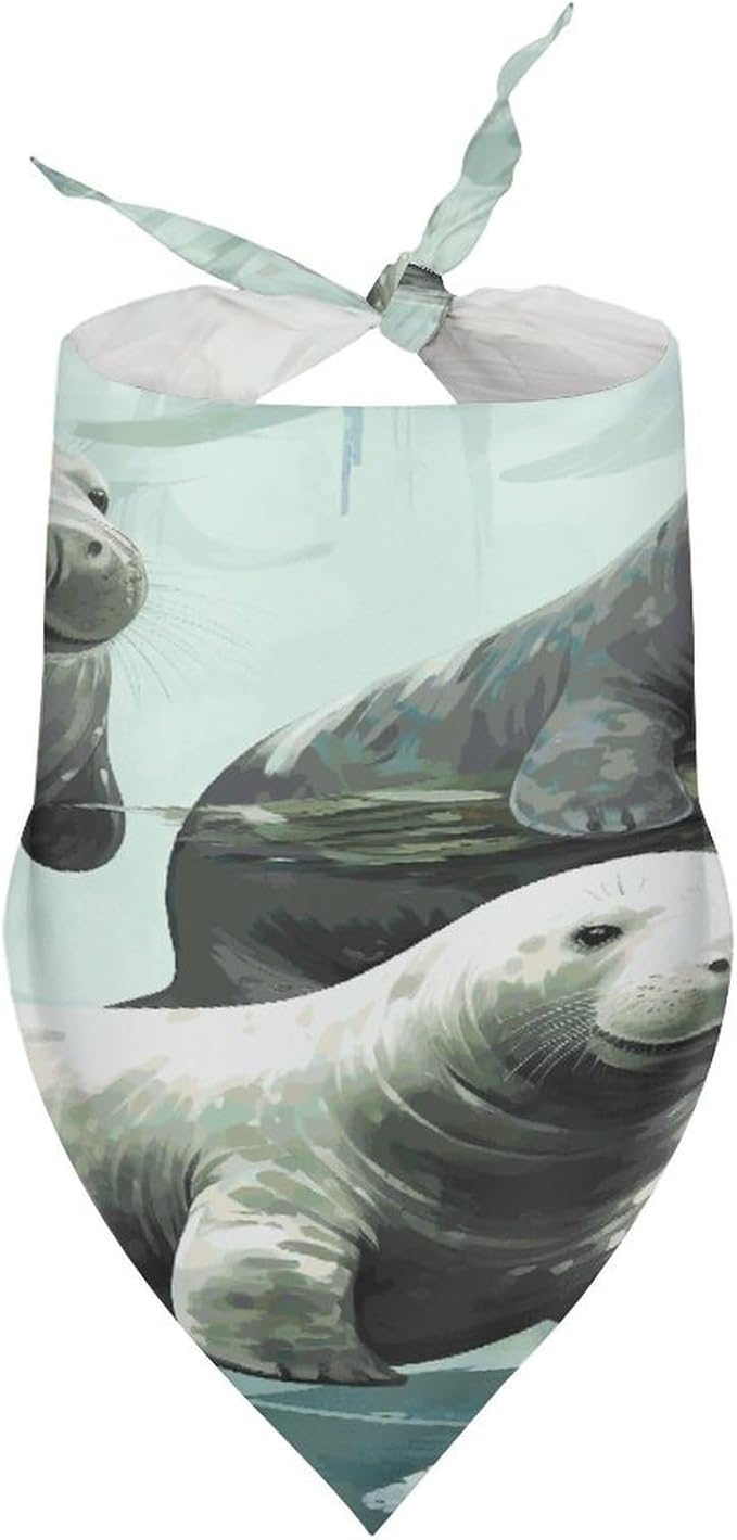 Dog Bandana Spring Pet Scarf Adjustable Triangle Rabbits Manatees Printing Dog Bib Washable Polyester Puppy Bandana for Small Medium Large Dogs Cat Birthday Party Supplies