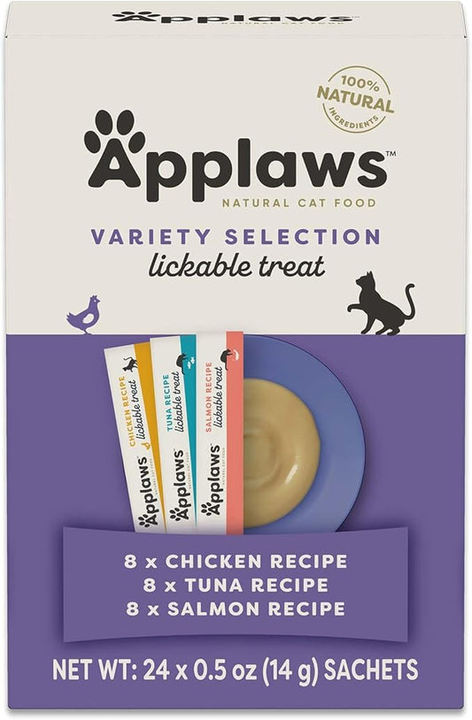 Applaws Lickable Cat Treats, Natural Grain-Free Purée, Limited and Natural Ingredients, No Artificial Additives, Variety Selection Squeeze Up Treats (24 x 0.5oz Sachets)