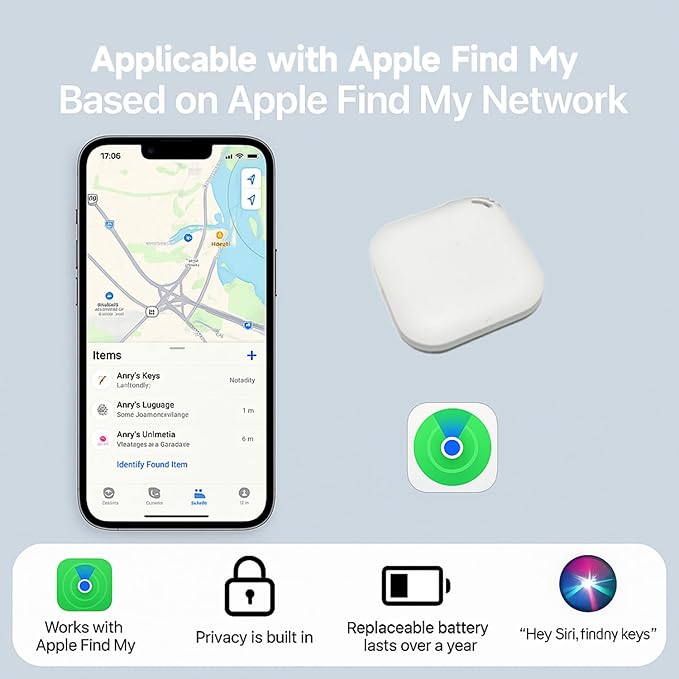 Air Tracker Tags-2 Pack Tracker Work with Apple Find My (iOS Only), Key Finder and Item Locator for Backpack, Suitcases, Pet, Wallet with Diverse Holder