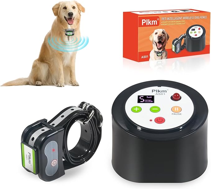 Plkm 2026 Newest Dog Wireless Fence Intelligent Pet Electric Containment System, Transmitter AI Smart Alarm Dog Out of Range Reminder, 360° Strong Signal Coverage, Display Receiver Battery Level
