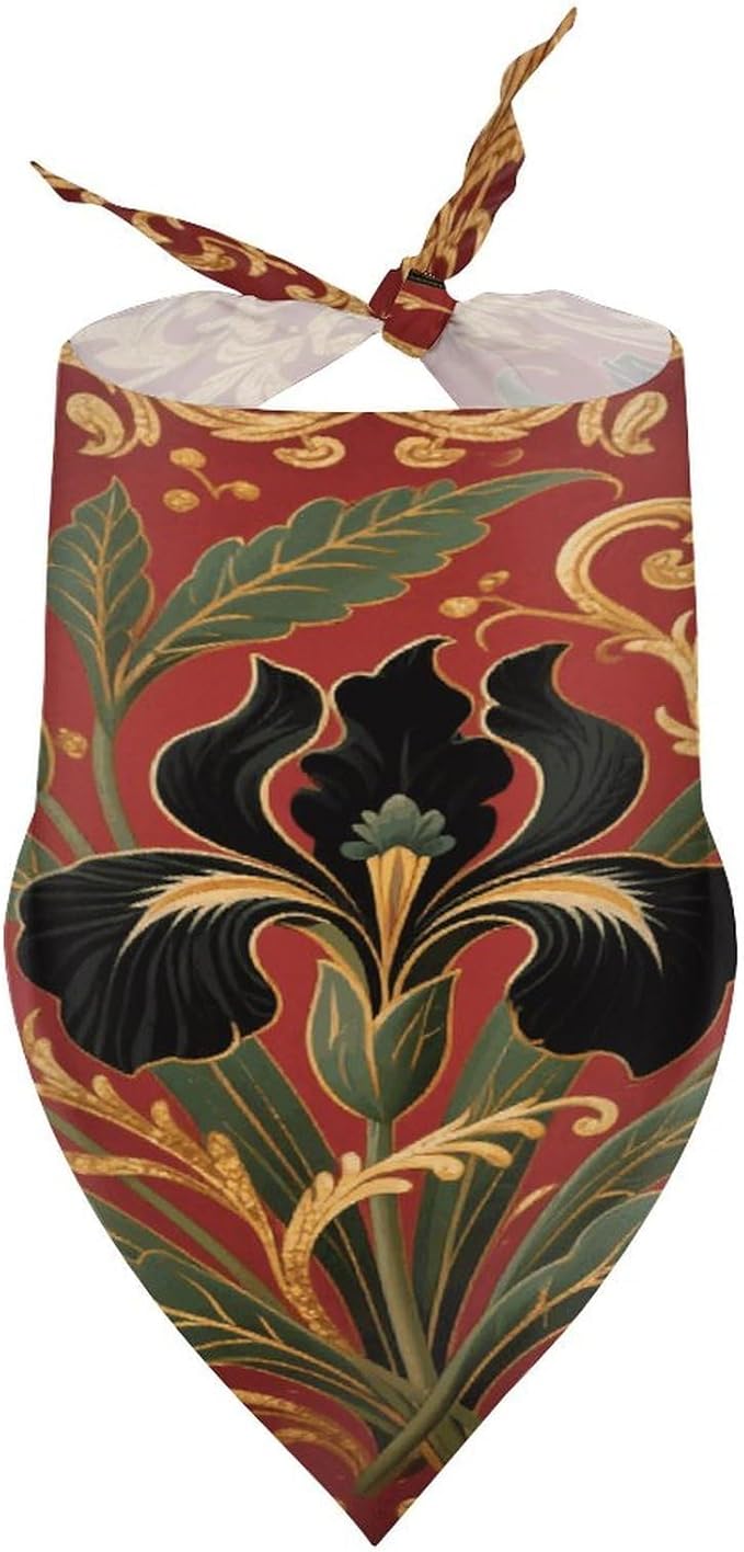 Dog Bandana Spring Pet Scarf Adjustable Triangle Vintage Black Floral Printed Printing Dog Bib Washable Polyester Puppy Bandana for Small Medium Large Dogs Cat Birthday Party Supplies