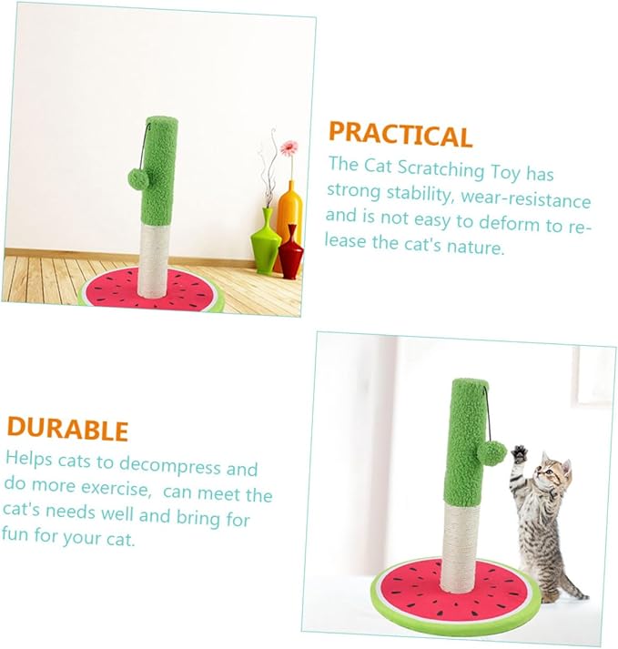 Yardwe Sisal Cat Scratching Post Watermelon Design Cartoon Scratcher Standing Pillar for Indoor Cats and Kittens Interactive Climbing