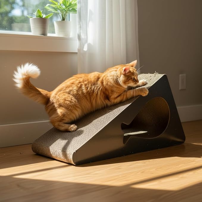 Cat Scratchers for Indoor Cats - 6-Sided Corrugated Cardboard Triangle Scratching Post Against Wall, 9.45"