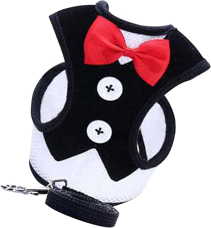 Dog Harness Leash, Breathable Fabric Bow Tie Harness Set, Colorful Sturdy, for Medium Large Dogs Walking Pet Supplies (L)