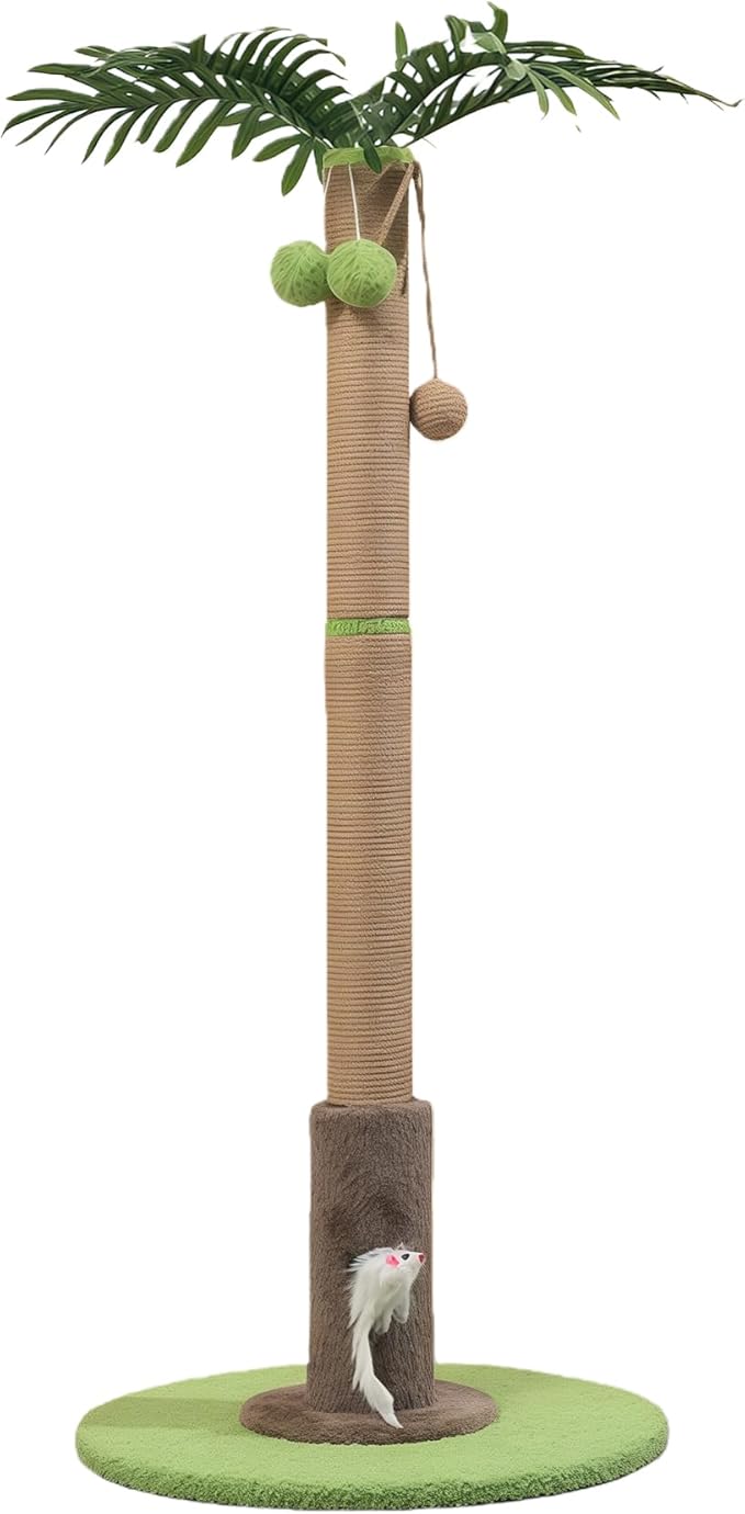 RPZ Palm Tree Cat Scratching Post for Indoor Cats, Tall Sisal Cat Scratcher Tree with Sturdy Base, Cute Cat Scratch Post for Kittens & Adult Cats