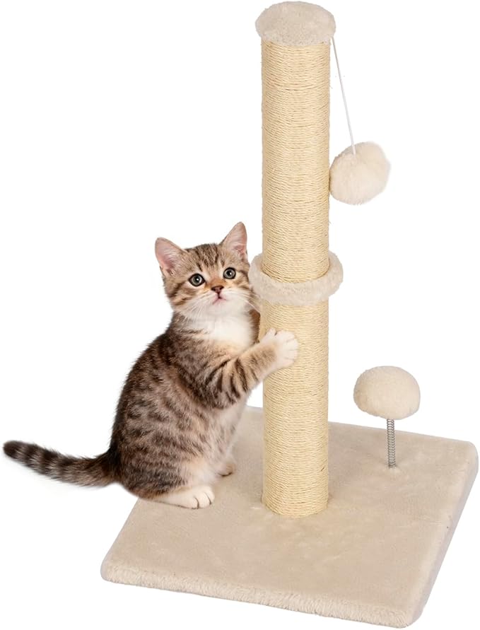 Dkelincs 22" Cat Scratching Post Premium Sisal Kitten Scratcher with Hanging Ball for Indoor Cats, Cat Scratch Post for Living Room & Bedroom, Ideal for Kittens or Smaller Cats (Beige, 22 Inch)