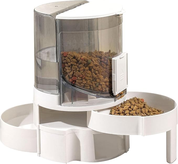 Automatic Pet Feeder, Smart Double Layer Rotating Dry Wet Food Dispenser with 1.3L Water Bowl, Adjustable Portion Control for Small Medium Dogs Cats