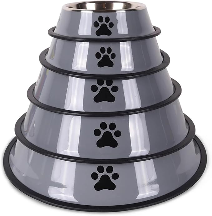 Stainless Steel Pet Bowl Cat Dog Food Bowl Multi-Specification Anti-Fall Food Bowl Food Bowl Feeding Pet Supplies 16 to 22 Cm(Gray,XS(Old))