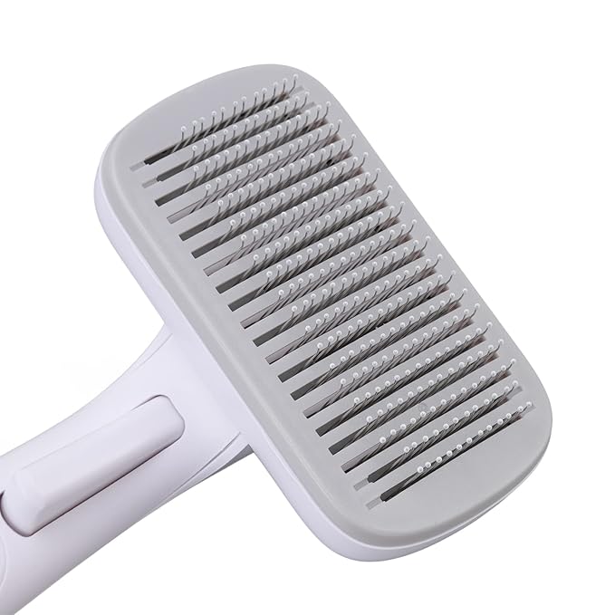 Cat Brush For Shedding, De Shedding Brush Dog Hair Dogs Cats Grooming Tool Self Cleaning Slicker Hair For Rabbit Massage Removes Loose Undercoat (Steel Wire Rubber Head Gray)