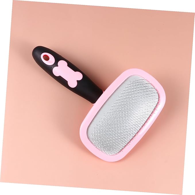 FRCOLOR Rotatable Pet Grooming Comb with Soothing Massage Bristles for Dogs and Cats Large Pink Cleaning Tool with Ergonomic Grip Removes Tangles Loose Hair Dander and Knots