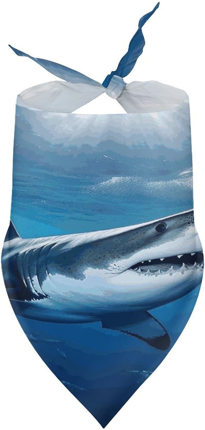 Dog Bandana Spring Pet Scarf Adjustable Triangle Ocean Sea Animal Shark Printing Dog Bib Washable Polyester Puppy Bandana for Small Medium Large Dogs Cat Birthday Party Supplies