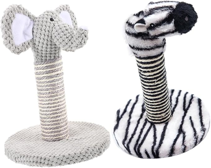 HEMOTON 2pcs Small Elephant Zebra Cat Scratching Posts Vertical Sisal Cat Claw Scratcher Kitten Climbing Frame Indoor Wear-Resistant Pet Scratching Poles for Small