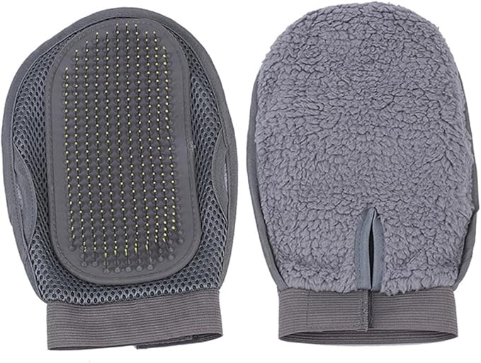 Happyyami Pet Massaging Bathing Glove for Dogs Cats Pet Grooming Glove Slicker Brush for Dogs Grey