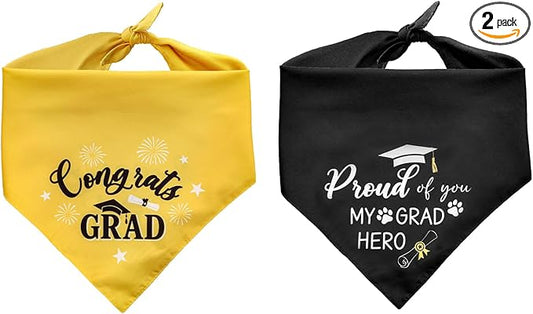2 Pack Cozy Graduation Dog Bandanas Triangle Double-Layer with Double-Sided Print Dog Scarf Washable Pet Bandana for Small Medium Large Dogs Bandana for Dogs Graduation Outfit Decor Supplies