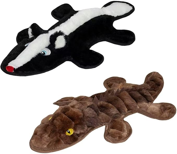 No Stuffing Dog Squeak Toys, 2 Pack Chew Toys with Crinkle to Keep Them Busy, Plush Puppy Teething Toys for Indoor & Outdoor Play, Best Birthday Gift for Large Breed