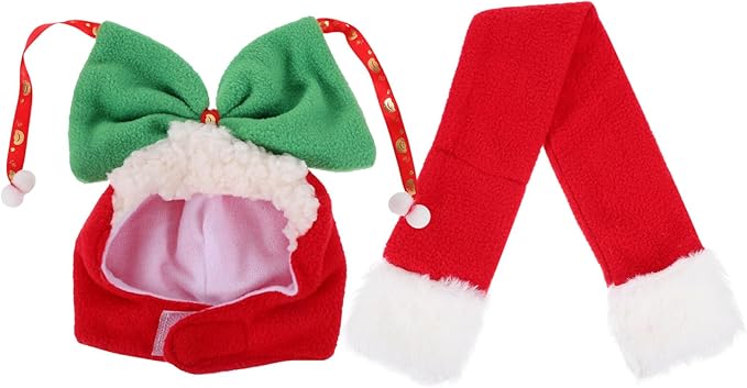 COHEALI Christmas Pet Hat and Scarf Set for Dogs, Warm Holiday Headwear, Soft Fabric, 2pcs Puppy Supplies for Winter and Festive Party Wear